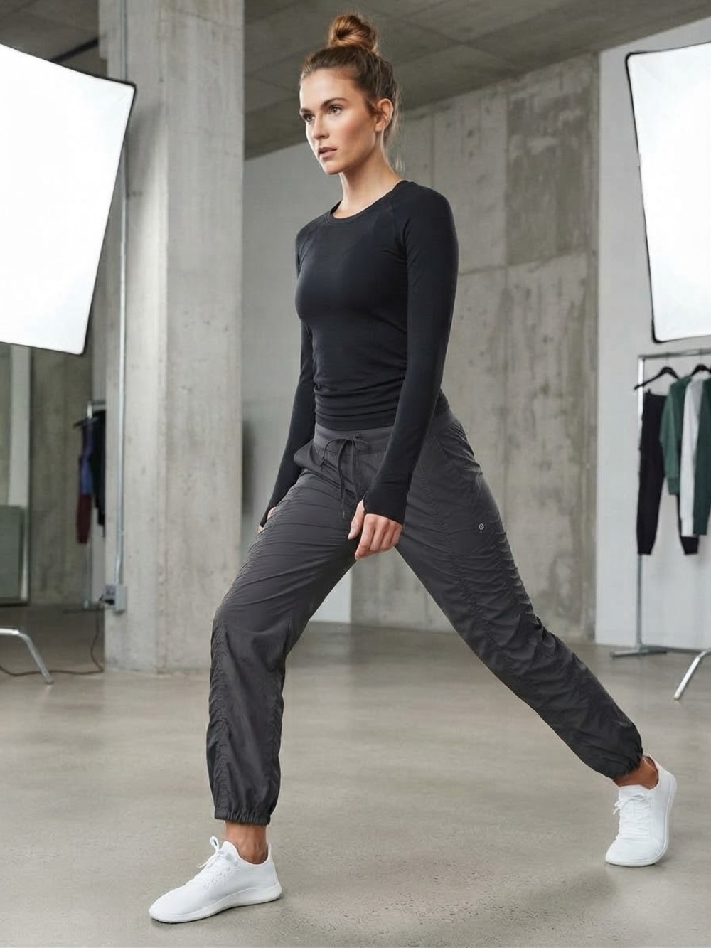 lululemon athletica Women's Black Long-Sleeve Top with  Gray Joggers